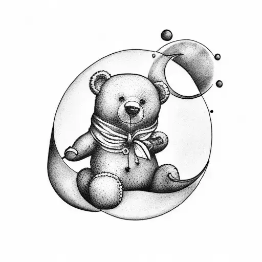 Cute Teddy On A Crescent Moon