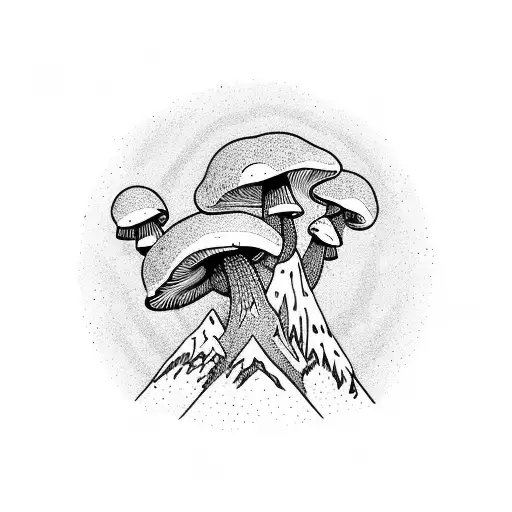 A Psychedelic Mushroom Growing On A Mountain Peak