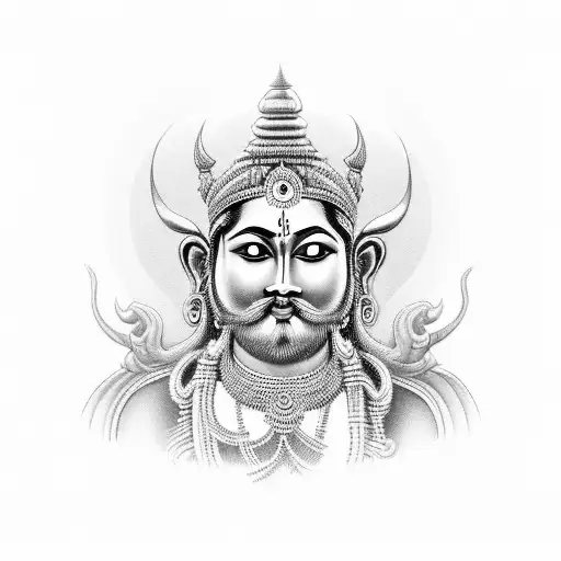 A Portrait Of The Hindu God In A Black-grey Realistic Style