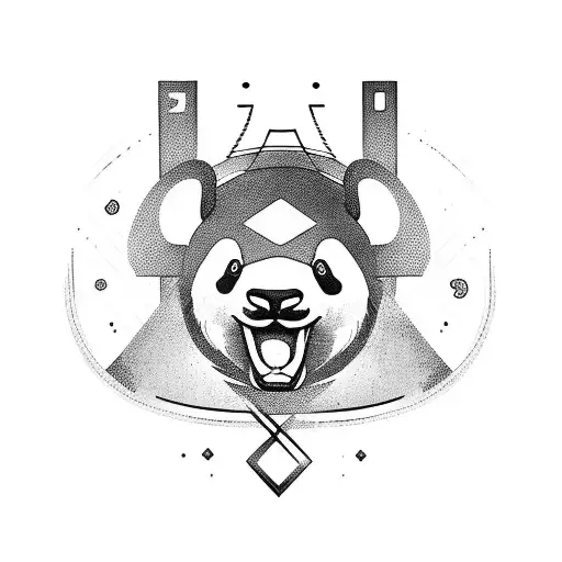 Abstract Blackwork Design Incorporating Hr Symbols And A Panda