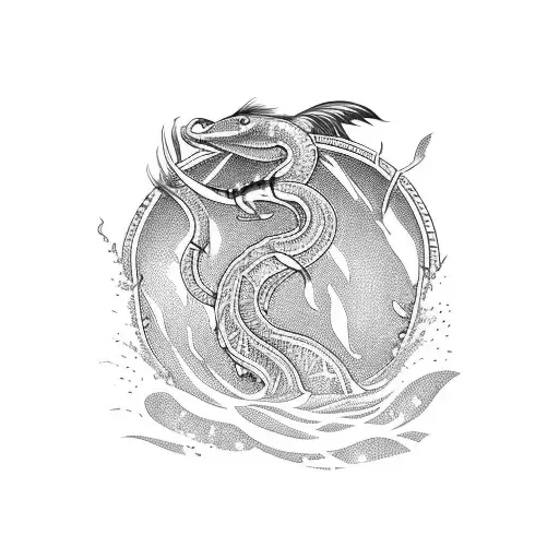 A Majestic Cobra Emerging From The Depths Of The Ocean In A Blackwork Style