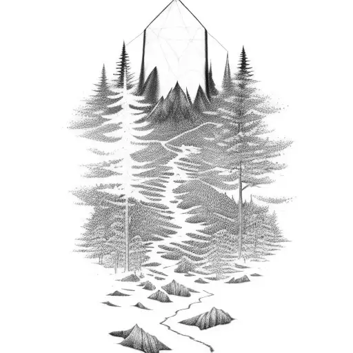 A Majestic Forest With A Hidden Path Leading To A Mysterious Cabin