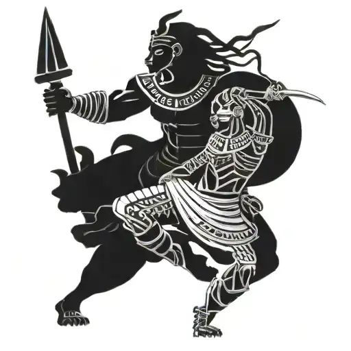 An Epic Battle Scene Inspired By Ancient Egyptian Mythology In Blackwork Style