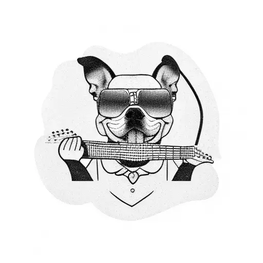 A Dog Playing A Guitar On A Beach