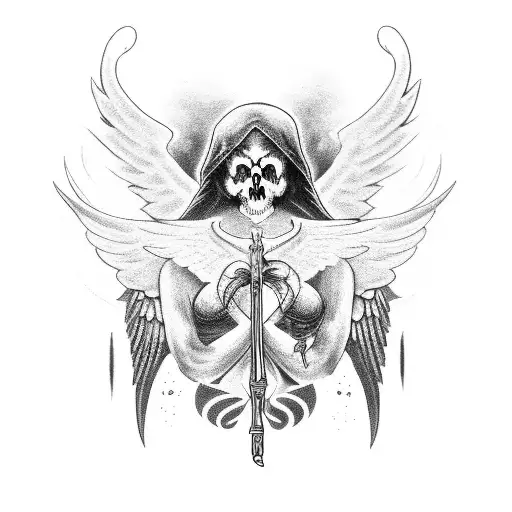 Angel Of Death With Hidden Face And Scythe