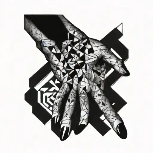 Hand On Face Black Ink Faded Geometric Pattern