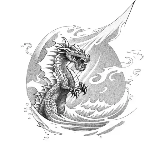 A Fierce Dragon Surfing A Wave