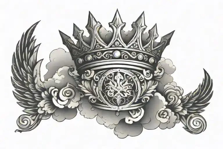 Crown In The Middle Of Wings With Clouds Surrounding