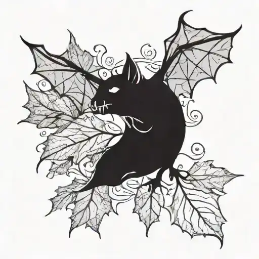 A Bat With Wine Leaves In Autumn Leaves Blowing
