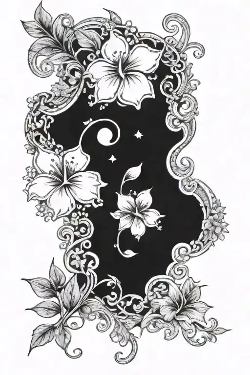 Moon With Swirls Stars And Hibiscus Flower Arm Sleeve