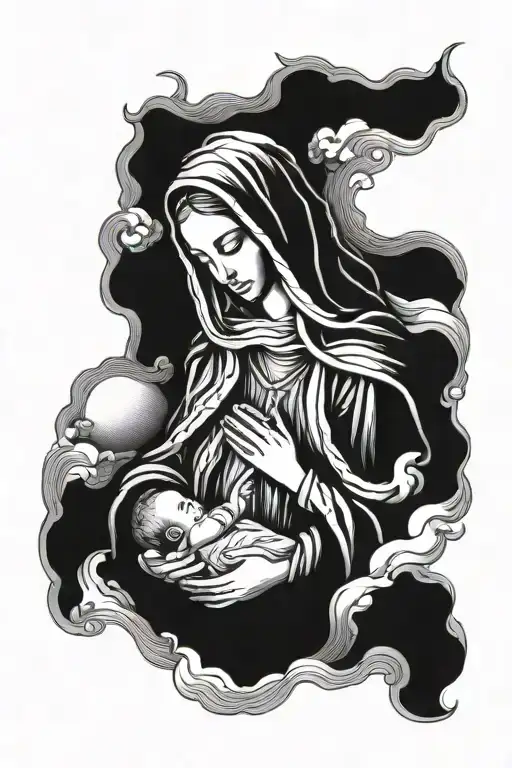 Blessed Virgin Mary Holding Faceless Baby