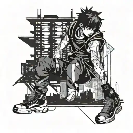 A Cyberpunk-inspired Anime Character Walking Through A Dark Cityscape