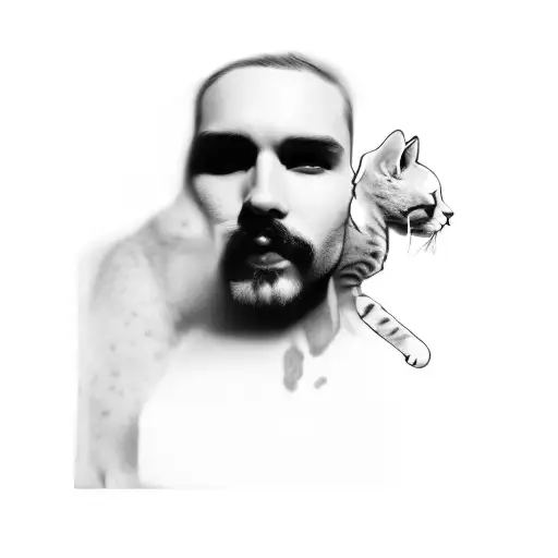 A Man With A Cat On His Shoulder