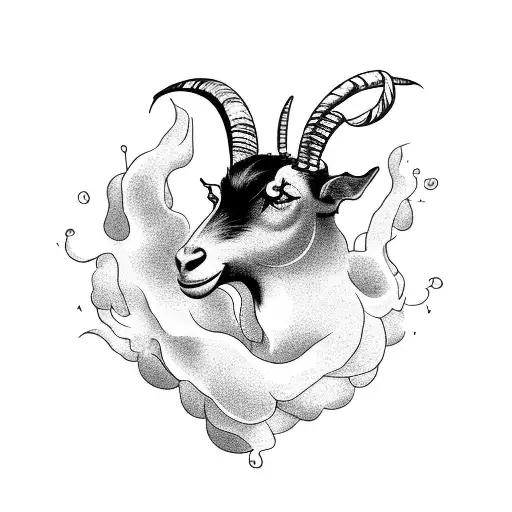 A Mystical Black Goat Surrounded By Swirling Smoke And Coffee Beans