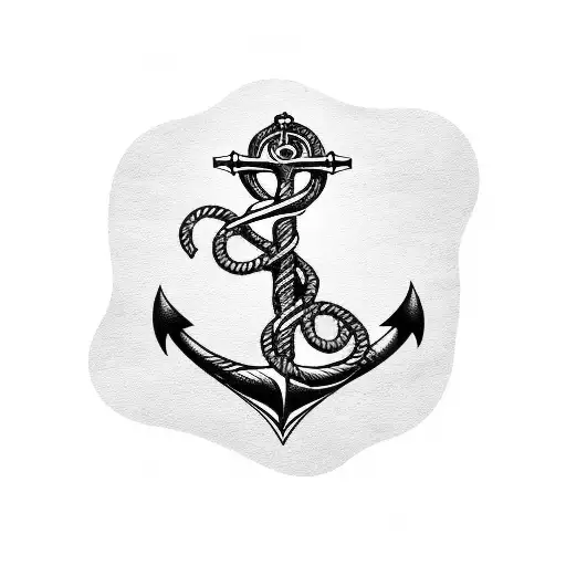 Nautical Anchor With Rope In A Treble Clef Shape Wrapped Around The Anchor And A Banner Too