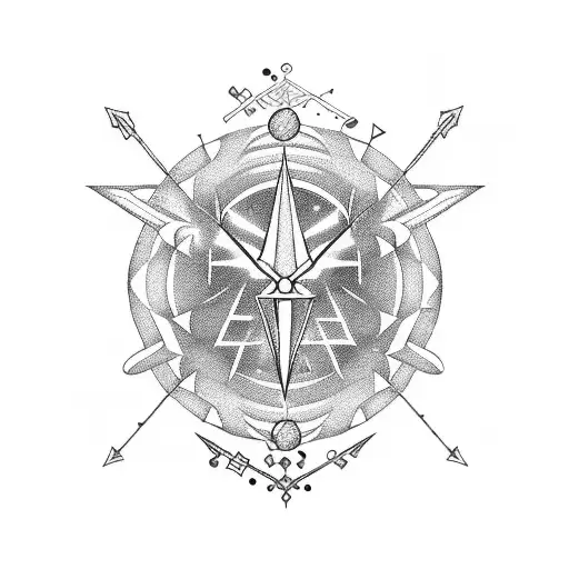 A Blackwork Tattoo Of A Sagittarius Constellation Formed By Musical Notes