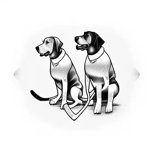 A Silhouette Of A Hockey Player With A Black Labrador Retriever By Their Side