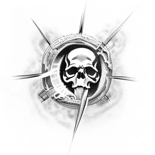 A Skull Going Into A Wormhole In Space