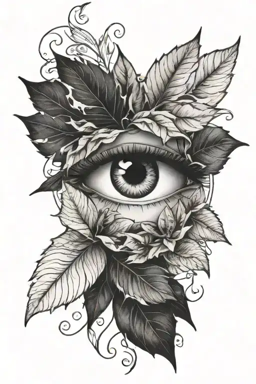 Female Eye With Leafs Spreading