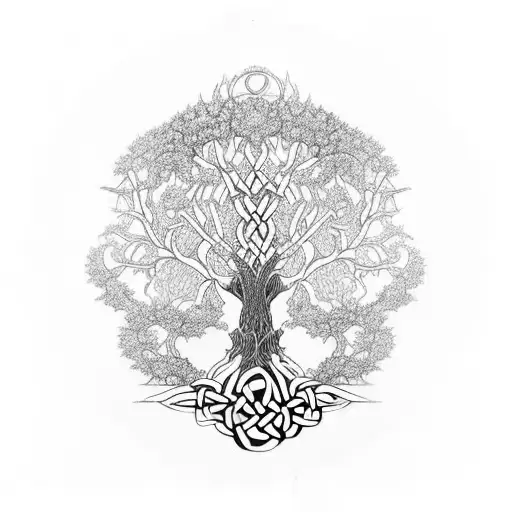 A Tree Of Life With Intricate Branch Patterns Surrounded By A Celtic Design