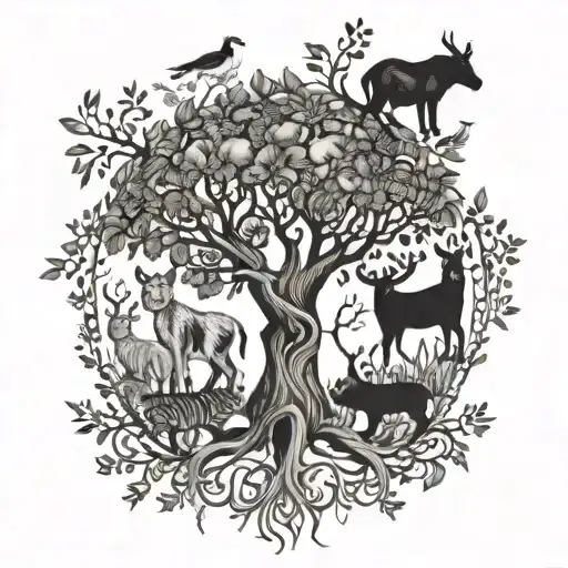 A Whimsical Tree Of Life Intertwined With Various Animals Representing Family Heritage