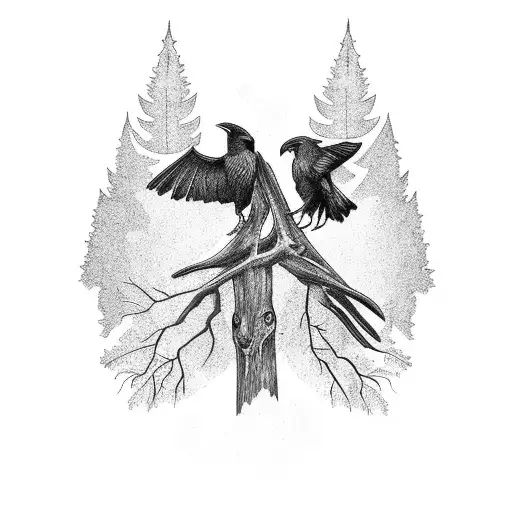 Ravens Perched On A Tree Branch