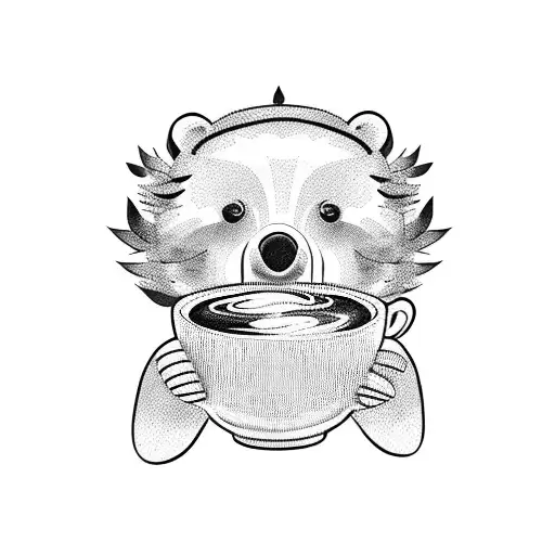 Small Girl Bear Drinking Coffee From A Mug