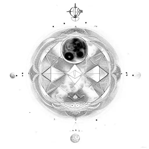 A Blackwork Design Featuring The Phases Of The Moon And Astrology Symbols
