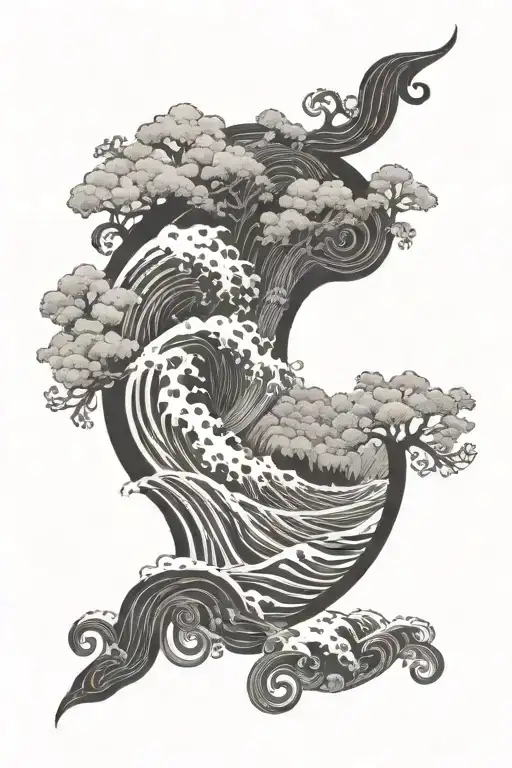 Waterfall And Waves Flowing