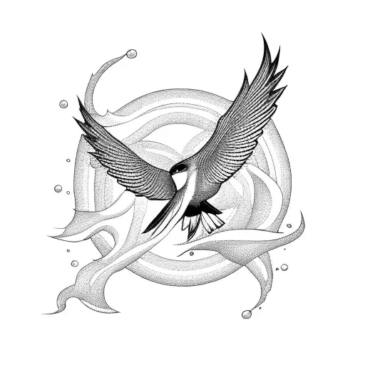 2 Swallows With Ocean Waves