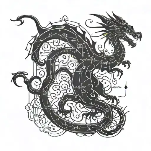 Chalkboard With Physics Formulas Forming A Dragon Outline