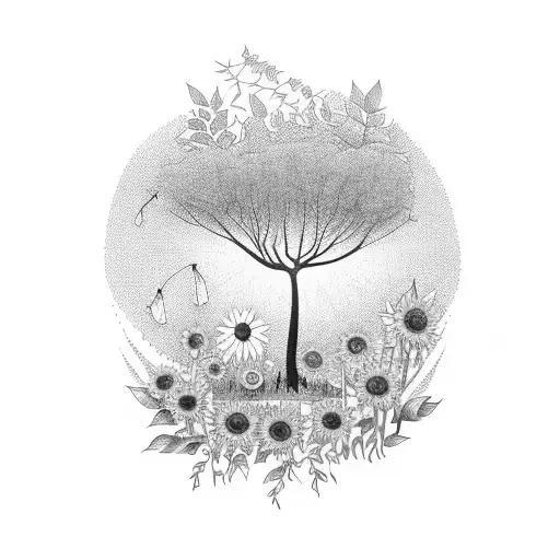 A Whimsical Forest Scene With A Hidden Sunflower Among The Trees