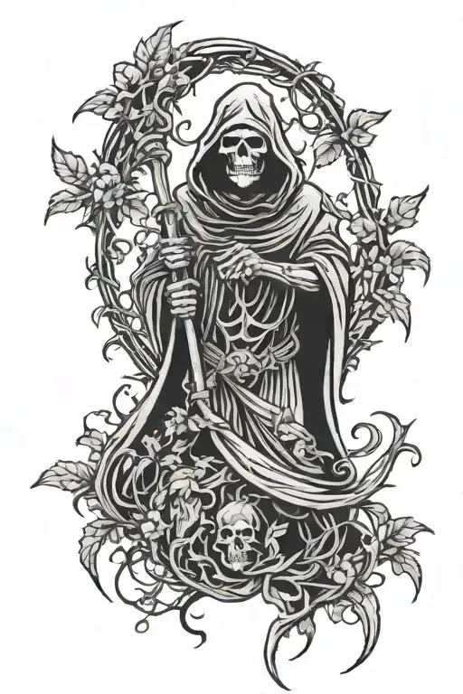 Grim Reaper Standing With Vines Surrounding