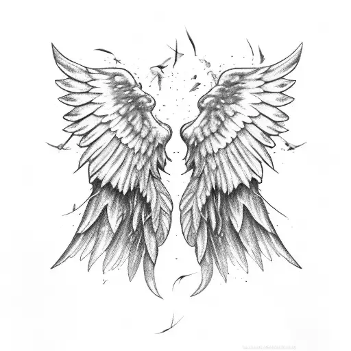 Angel With Burned Wings And Two Ravens