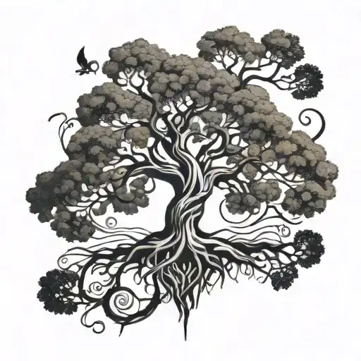 Tree Of Life With Instraments Growing Out If The Trees Roots