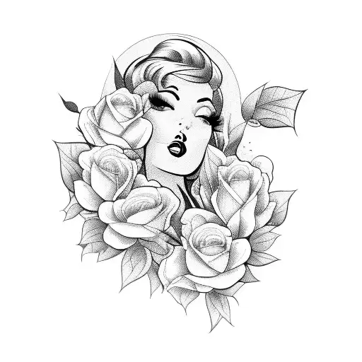 A Seductive Pinup Girl Playing A Guitar On A Bed Of Roses