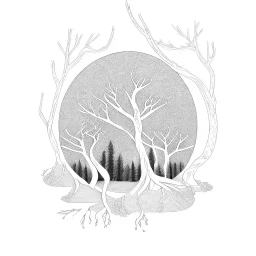 Pine Forest With Tree Roots That Look Like A Circut Board