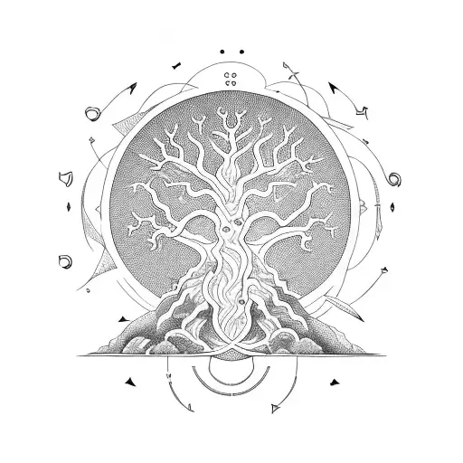 Yggdrasil With 9 Realms In A Circle