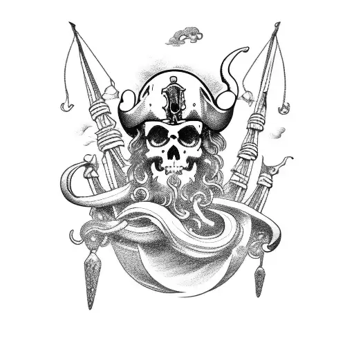 Poseidon Riding A Pirate Ship In A Stormy Sea