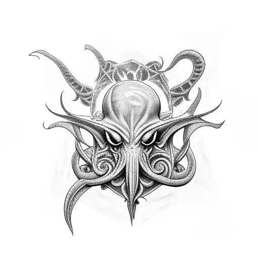 Leg Tattoo Cthulhu With 3D Hex And Cubes