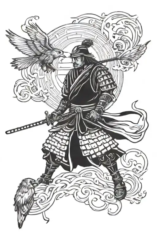 Samurai And Crow Flying