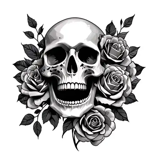 Broken Skull Surrounded By Roses