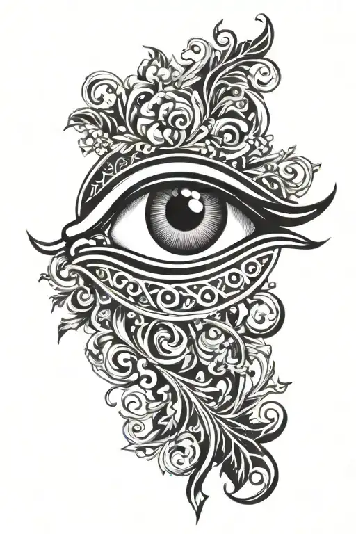 Eye Of Horus With Crown Over It With Baroque Foliage