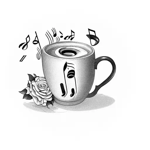 A Coffee Cup Filled With Musical Notes And Flowers