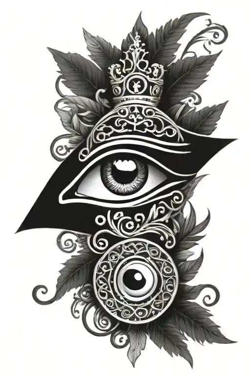 Eye Of Horus With A Crown Over It With Baroque Foliage