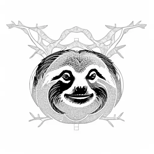 A Sloth Peacefully Hanging From A Mandala-inspired Tree Branch