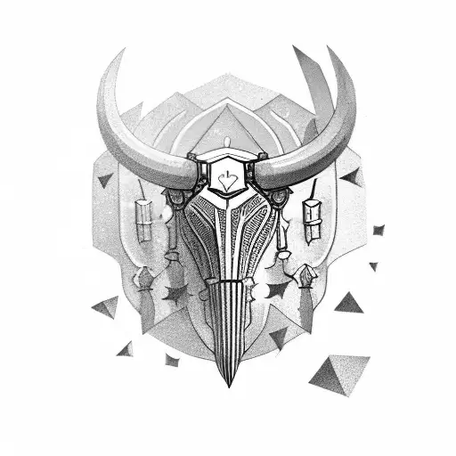 Taurus With Armored Shiels Falling From The Sky With Angel Protecting Him