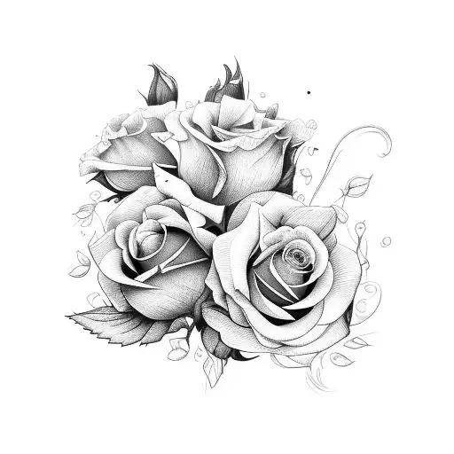 Bouquet Of Rose And Daffodil And Baby's Breath