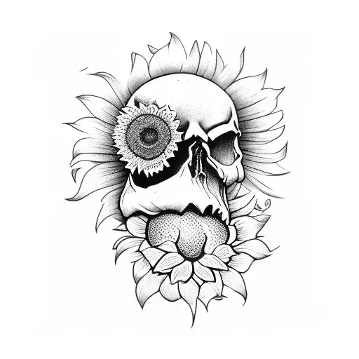 Skull With A Sunflower And Roses Sleeve