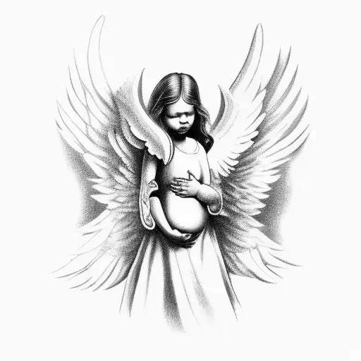 Un Angel Bajando Del Cielo A Entregarle Un Bebe A Su Madre En La Tierra